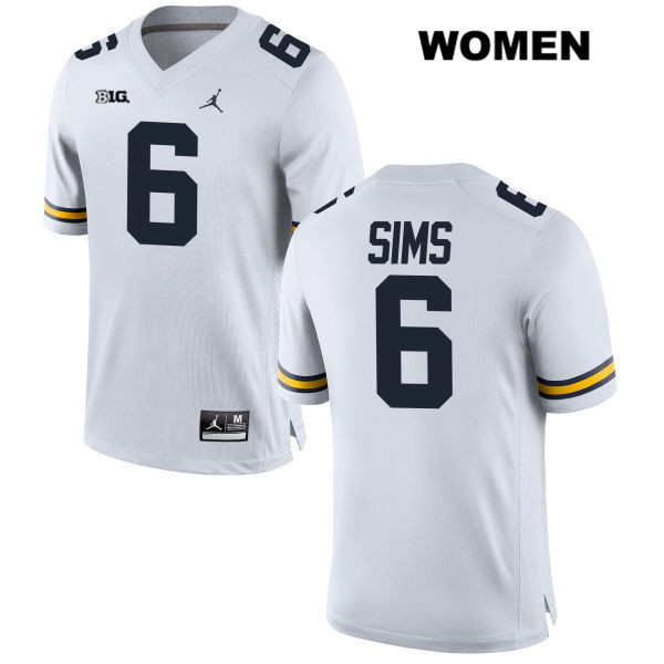 Women's NCAA Michigan Wolverines Myles Sims #6 White Jordan Brand Authentic Stitched Football College Jersey LG25G75YY